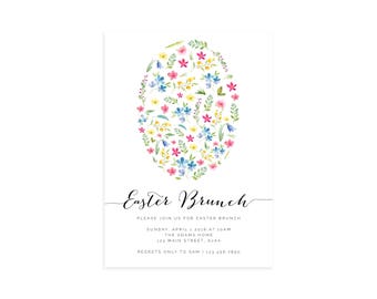 Floral Easter Brunch Invitation, Watercolor Egg Design (Digital File)