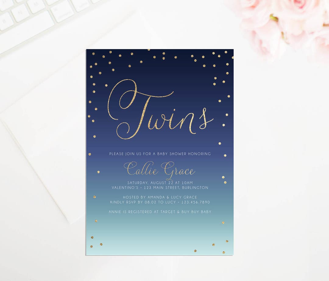 Twins Baby Shower Invitation, Printable Twins Baby Shower Invite, Star Theme Baby Shower Invite ...