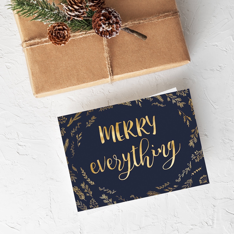 Holiday Card Set, Merry Christmas Card Set , Faux Foil Christmas Cards, Holiday Cards, Greeting Cards, Christmas Card Box Set, Navy Holiday image 2