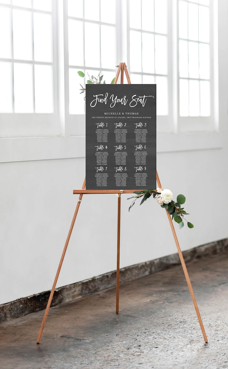 Wedding Seating Chart Template, Chalkboard Seating Chart, Rustic Wedding Seat Assignment, Wedding Seating Chart, Personalized Seating Chart image 1