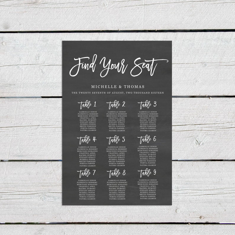 Wedding Seating Chart Template, Chalkboard Seating Chart, Rustic Wedding Seat Assignment, Wedding Seating Chart, Personalized Seating Chart image 3