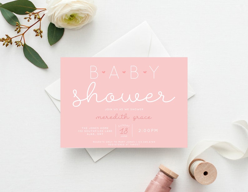 Pastel Simple Baby Shower Invitation, Gender Neutral Baby Shower Invite, Baby Shower Invite, Baby Shower Invitation, Baby Shower Floral image 2