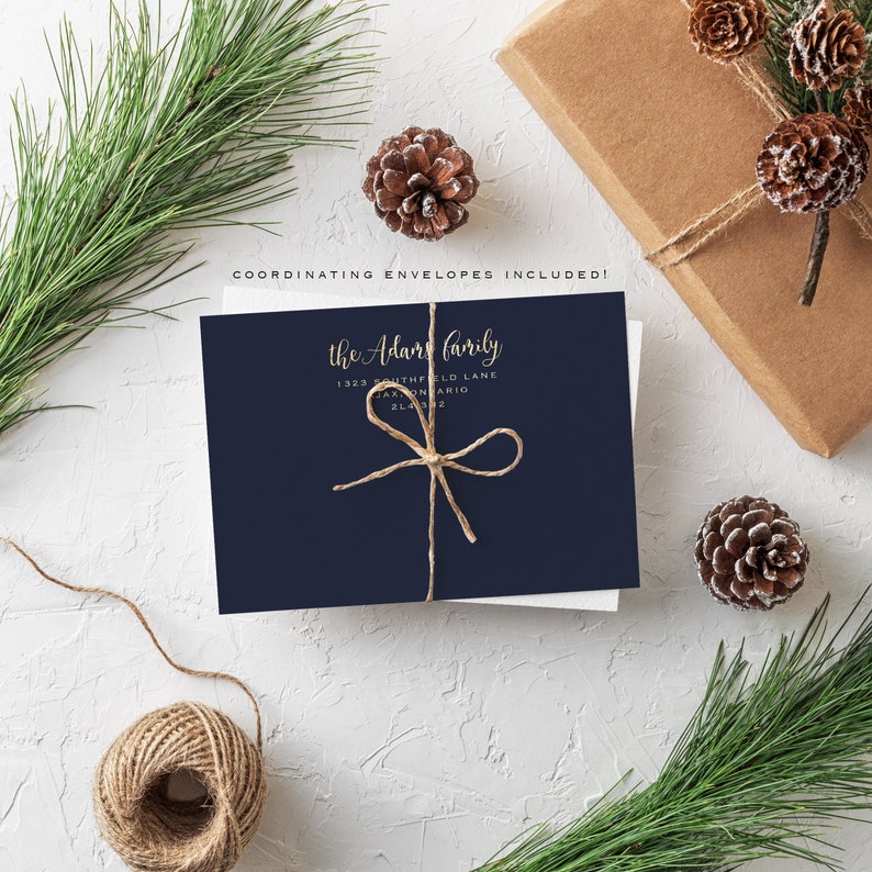 Holiday Card Set, Merry Christmas Card Set , Faux Foil Christmas Cards, Holiday Cards, Greeting Cards, Christmas Card Box Set, Navy Holiday image 3