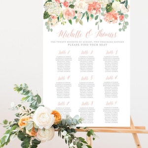 Printable Wedding Seating Chart, Floral Seating Chart, Digital File, Rustic Wedding Seat Assignments, Wedding Seating Chart image 3