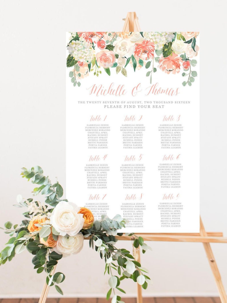 Printable Wedding Seating Chart, Floral Seating Chart, Digital File, Rustic Wedding Seat Assignments, Wedding Seating Chart image 3