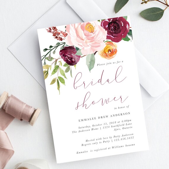 Floral Bridal Shower Invite: Rustic Red & Pink Flowers