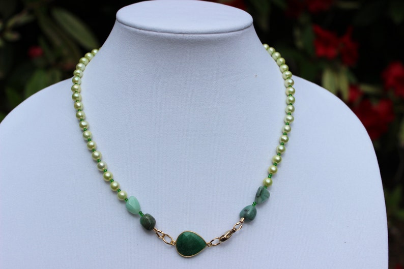 Emerald Necklace, Pearl Necklace, Gold Filled Necklace, Statement Necklace, Gemstone Necklace, Pendant Necklace image 1