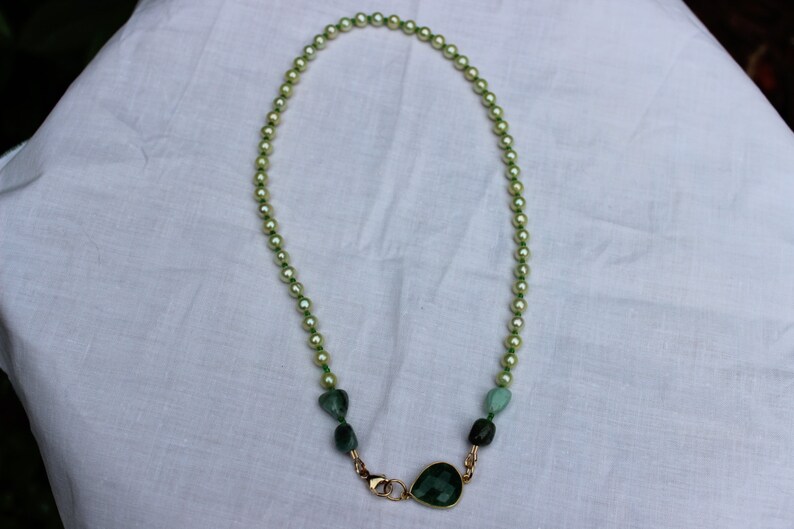 Emerald Necklace, Pearl Necklace, Gold Filled Necklace, Statement Necklace, Gemstone Necklace, Pendant Necklace image 3