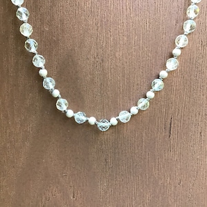 White Topaz Necklace, Hand Knotted Silk Beading Cord Necklace,Sterling Silver Necklace,Boho Necklace,Bohemian Style,Bridal Necklace