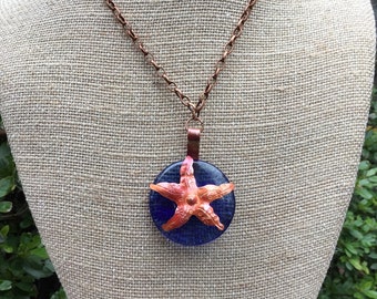 Blueberry Quartz  necklace, copper necklace, copper starfish, Charm Necklace, Pendant Necklace, Gemstone Necklace