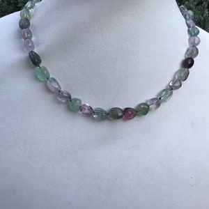 Rainbow Fluorite Necklace,Hand Knotted Silk Beading Cord Necklace,Natural Gemstone Jewelry,Boho Necklace,Bohemian Style,Beach Necklace