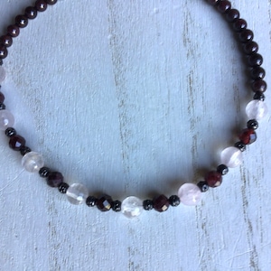 Garnet and Rose Quartz Beaded Anklet - Boho Gemstone Jewelry