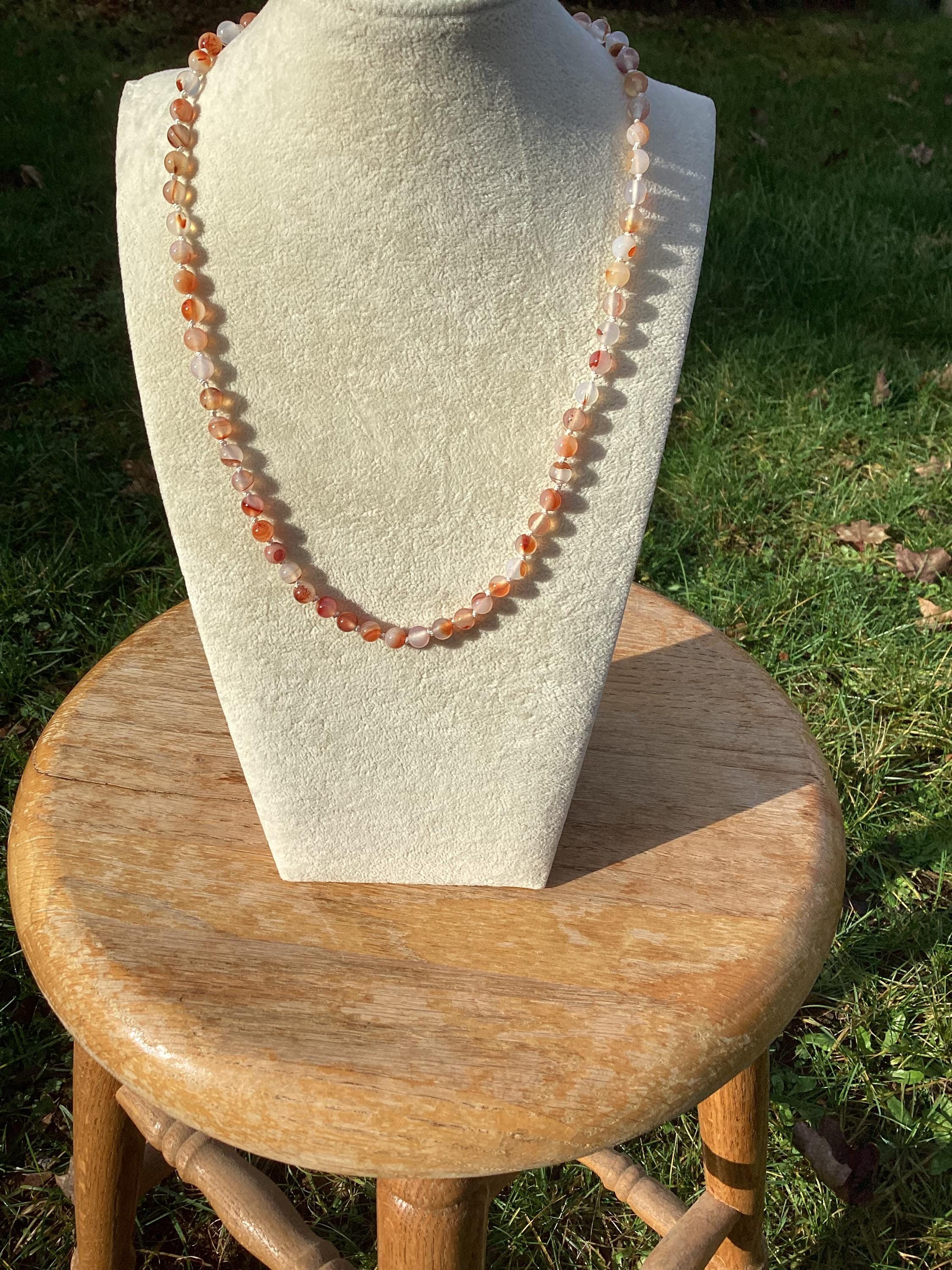 Red Flower Montana Agate Necklace:hand Knotted Silk Beading Cord