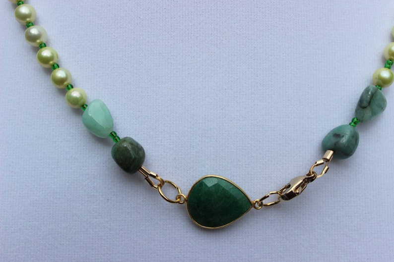 Emerald Necklace, Pearl Necklace, Gold Filled Necklace, Statement Necklace, Gemstone Necklace, Pendant Necklace image 2