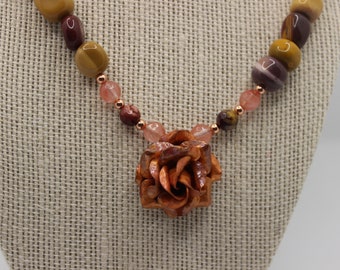 Mookaite and Copper Flower Necklace, Boho Jewelry,Bohemian Style,Natural Gemstone Jewelry