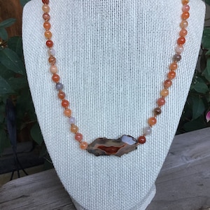 Red Botswana Agate Necklace,Hand Knotted Silk Beading Cord Necklace,Gemstone Necklace,Boho,Bohemian Style,Beach Necklace,Pendant Necklace