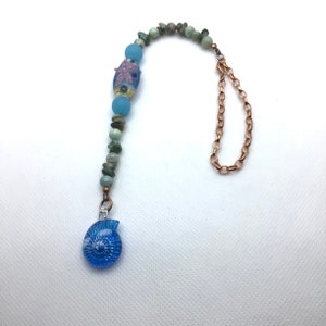 Rearview Mirror Charm,Crystal Car Charm,Multiple Gemstone,Suncatcher,Car Accessories,Boho Decor,,Starfish and Shell Lampwork Glass