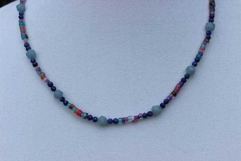 Angelite Lapis Rainbow Fluorite Necklace Multi Gemstone - Etsy UK