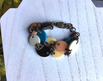 Tagua Nut Bracelet, Antique Brass Chain Bracelet,Boho Bracelet,Beach Bracelet,Hippie Bracelet,Vegetable Ivory Bracelet