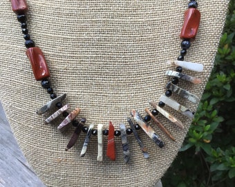 Silver Leaf Jasper Necklace: Red Jasper & Onyx, Southwestern Boho