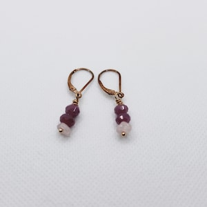 Ruby Earrings,14k Rose Gold Filled Leverbacks,Rose Quartz chip,Multi gemstone Earrings,Boho Earrings,Classic Earrings,Bohemian Style,Beach