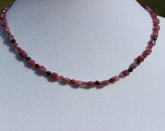 Pink Tourmaline Necklace, Agate Necklace, Multi Gemstone Choker Syle Necklace, Pink Necklace, Beaded Necklace