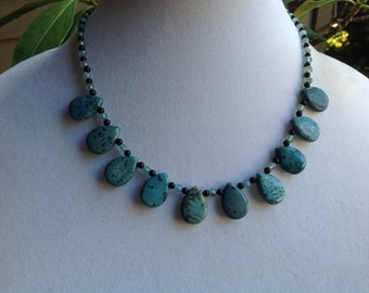 Turquoise Necklace, African Turquoise Jasper Necklace, Apatite Necklace, Black Onyx Necklace, Multi Gemstone Necklace, Boho Necklace