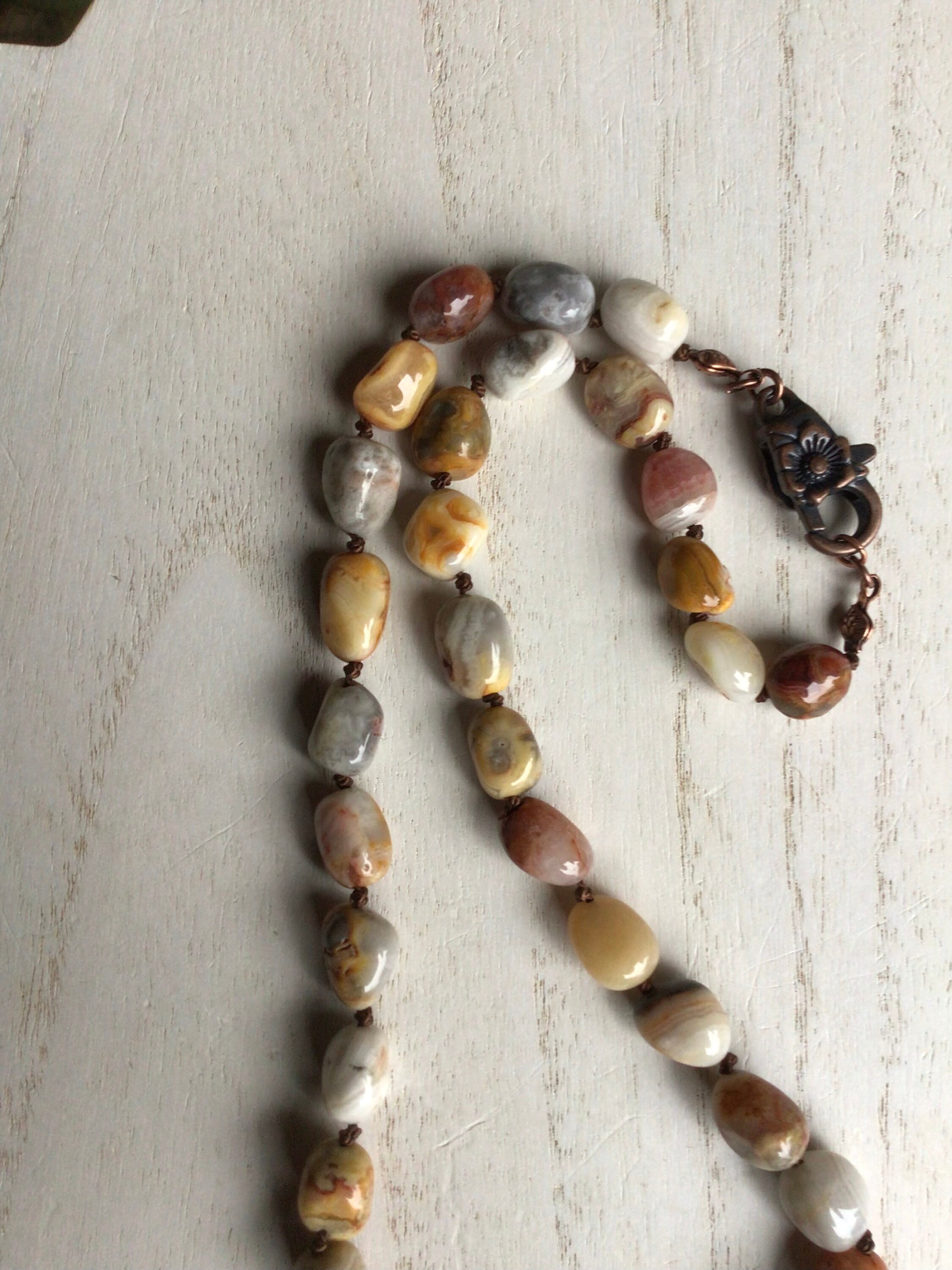 Crazy Lace Agate Necklacehand Knotted 