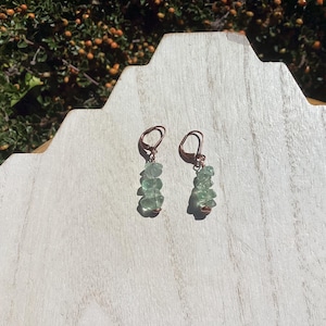 Green Fluorite Earrings,Antique Copper Lever Back,Natural Gemstone Jewelry, Beach Earrings,Boho Earrings,Bohemian Style,Hippie Earrings