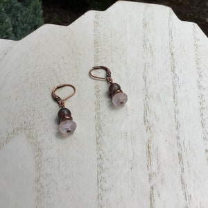 Rose Quartz Red Sapphire Earrings, Copper Leverback, Natural Gemstone,Tribal,Boho, Bohemian,Dangle Drop Beach Earrings,Classic