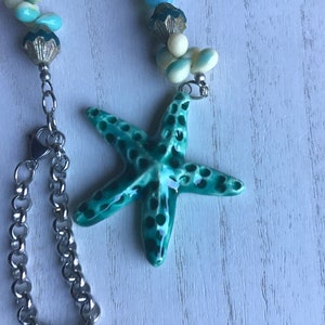 Blue Fire Agate Starfish Rearview Mirror Charm,Car Accessories,Suncatcher,Boho,Bohemian,Beach
