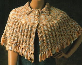 Patrón de tejido para capelina/poncho. Patrón de tejido para capelina con flecos en PDF. Descarga instantánea.
