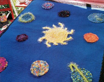 Schema all'uncinetto per coperta afghana con sistema solare, pianeti dello spazio, stelle, Venere, Giove, schema all'uncinetto in PDF, download immediato