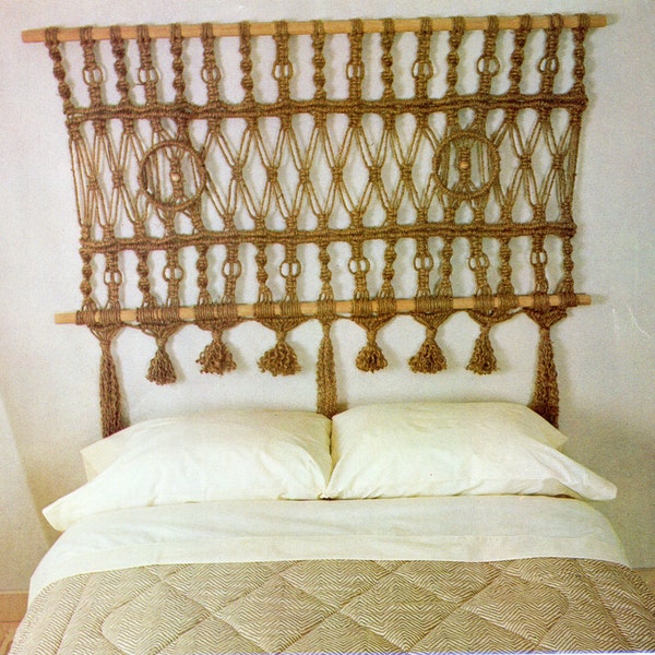 Macrame Headboard For Bed Macrame Pattern Vintage Macrame Jute Cord Rope Wall Hanging Pattern Headboard 63" x 30 PDF Instant Download