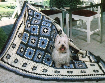 Vintage Granny Squares Afghan Crochet Pattern Fringe Cottage Squares Afghan Blanket Crochet Pattern PDF Instant Download