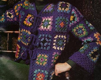 1970s Granny Square Jacket Crochet Pattern 1960s Granny Square Sweater Crochet Pattern PDF Instant Download