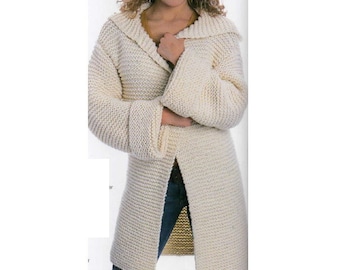Hooded Sweater Jacket Knitting Pattern Long  Sweater with Hood Knitting Pattern PDF Instant Download