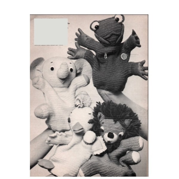4 Hand Puppets Crochet Pattern  Frog Elephant Lion Duck Toy Puppets Crochet Pattern PDF Instant Download