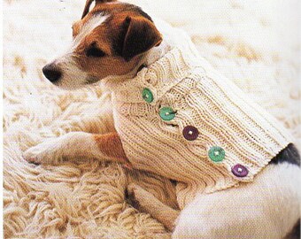 Vintage Crochet PATTERN to make Hooded Dog Sweater Coat Blanket Pocket All Size
