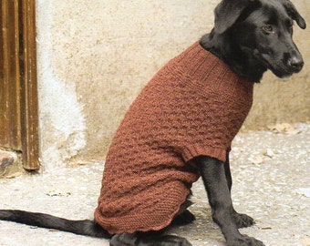 Molde de tricô para casaco de cachorro, cobertura total, tamanhos pequeno, médio, grande e extra grande (PDF para download imediato).