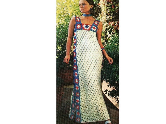 Maxi Dress Crochet Pattern 1960s 1970s Granny Square Long | Etsy