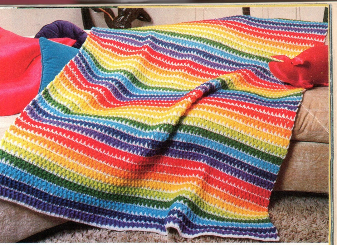 Rainbow Ripple Afghan Crochet Pattern Rainbow Afghan Blanket Crochet