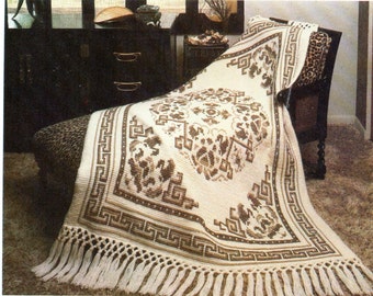 Patrón de ganchillo para manta con flecos de alfombra oriental, diseño de bordado de punto de cruz, patrón de ganchillo para manta en PDF, descarga instantánea
