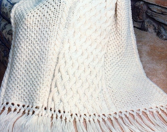 Modello di maglia afghana con treccia di reticolo di cavi Modello di maglia con frange di cavi per coperta afgana PDF Download istantaneo