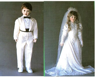 Bride and Groom Dolls Wedding Gown and Tuxedo Sewing Patterns Instructions Easy To Sew Needlecraft PDF Instant Download