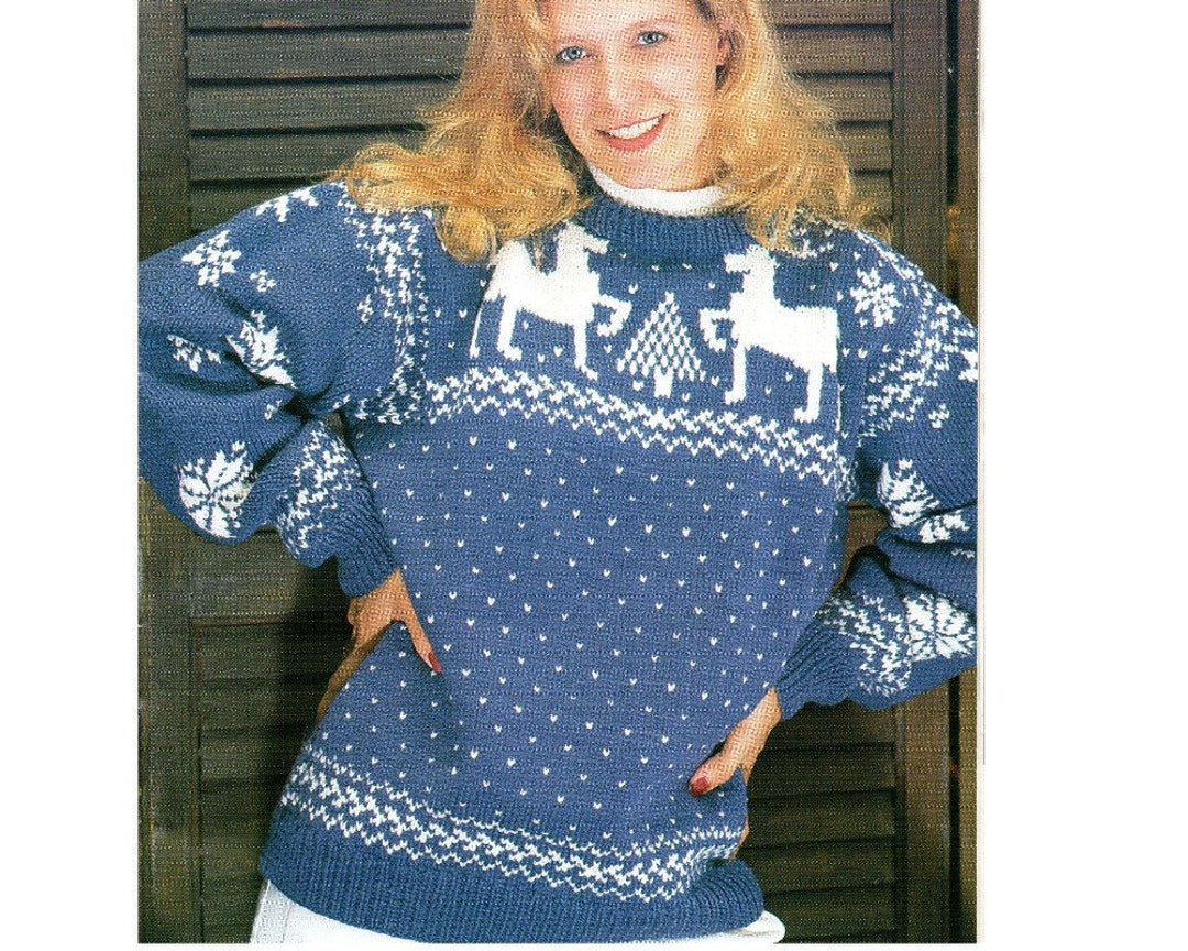 Reindeer Pine Tree and Snowflake Sweater Knitting Pattern Christmas ...