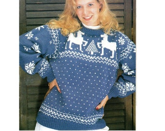 Reindeer Pine Tree and Snowflake Sweater Knitting Pattern Christmas Sweater Pattern  PDF Instant Download