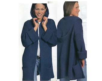 Hooded Long Sweater Knitting Pattern Long Sweater Jacket With Pockets and Hood Knitting Pattern PDF Instant Download