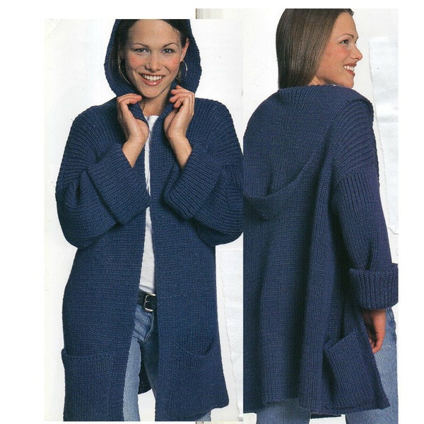 Hooded Long Sweater Knitting Pattern Long Sweater Jacket With Pockets and Hood Knitting Pattern PDF Instant Download