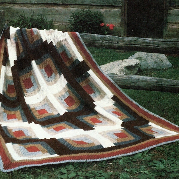 Log Cabin Afghan Crochet Pattern Geometric Blanket Afghan Crochet Pattern PDF Instant Download